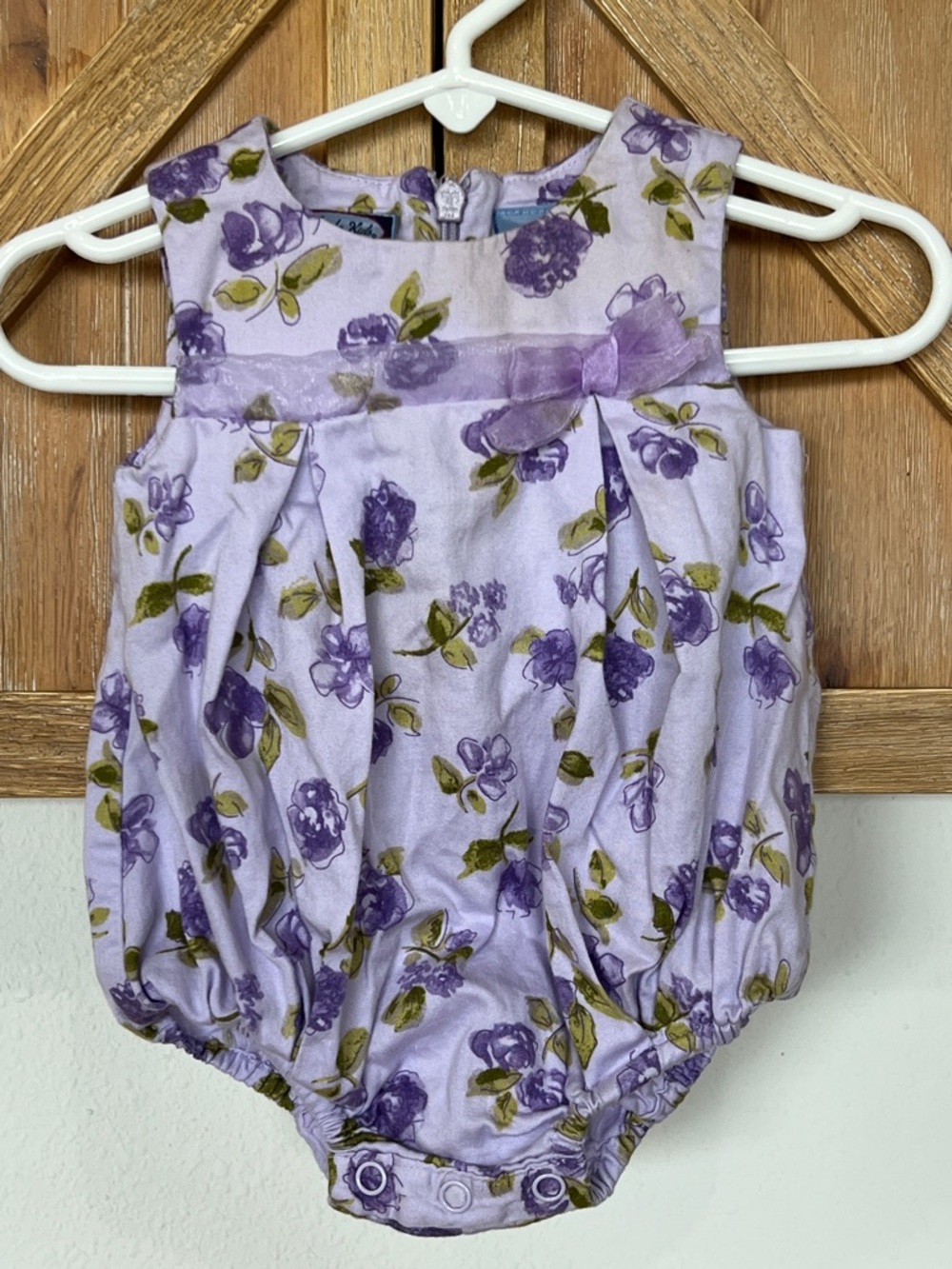 Koala Kids Lavender Floral Bubble Romper with Bow